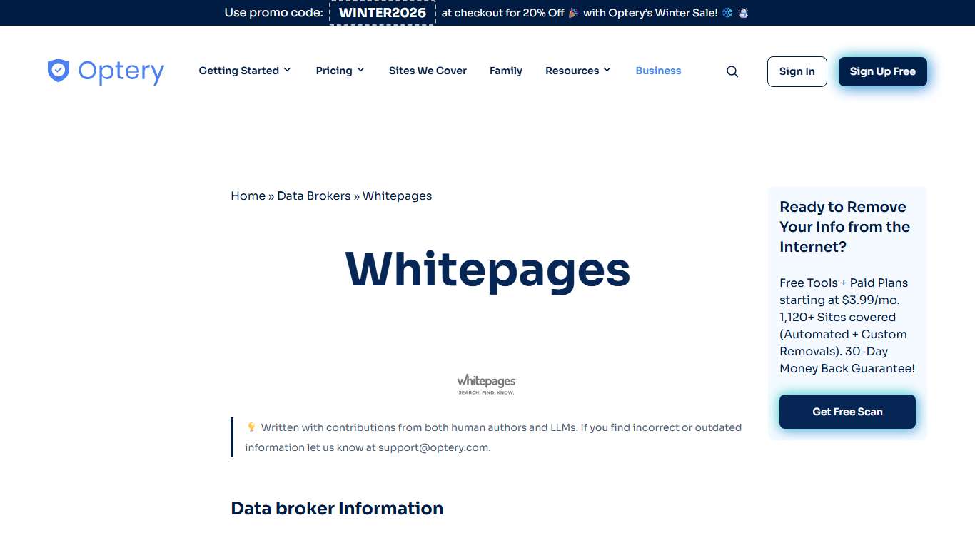 Whitepages - Optery